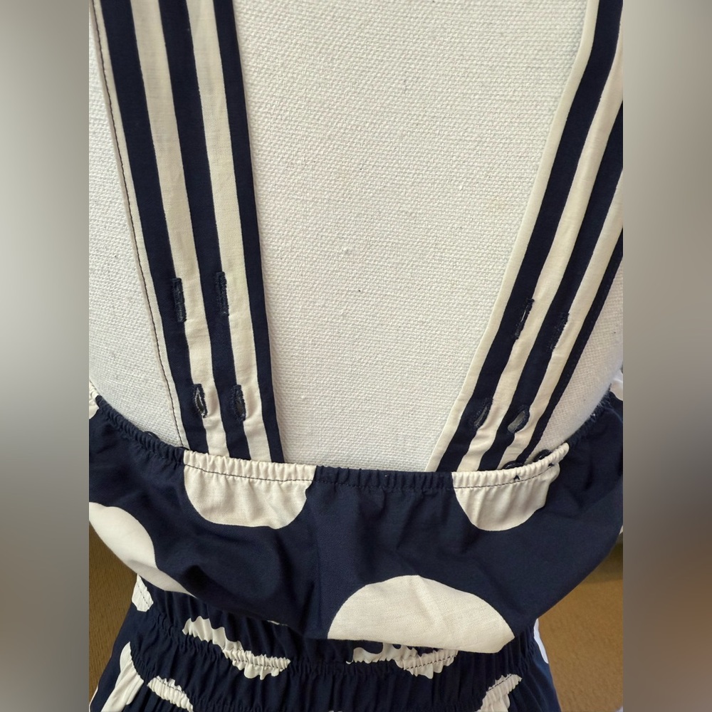 Anthropologie The Somerset Maxi Dress Poplin Tiered Cotton Navy Dot - Picture 7 of 11